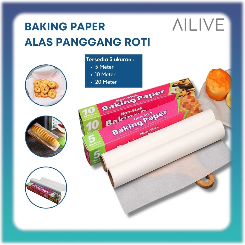 Baking Paper Anti Lengket 5M 10M 20M / Kertas Panggang Roti Anti Non Stick Alas Loyang Microwave Oven