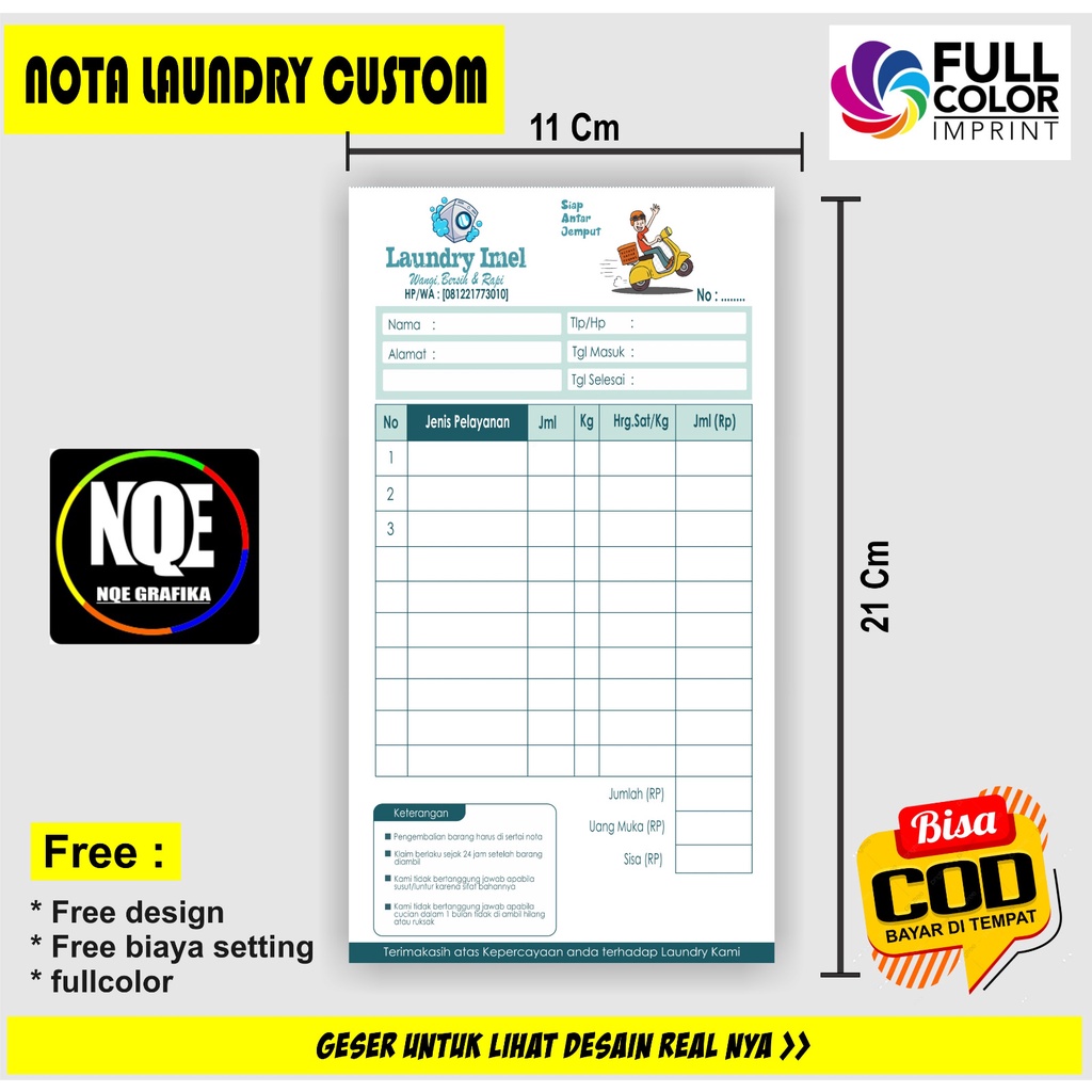 

cetak nota custom nama sendiri ukuran 1/3 hvs min order 3 buku, nota nota laundry custom pake nama sendiri