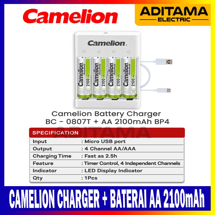 CAMELION CHARGER BATERAI 4 SLOT AA AAA STD 0807T + AA 2100 mAh BP4