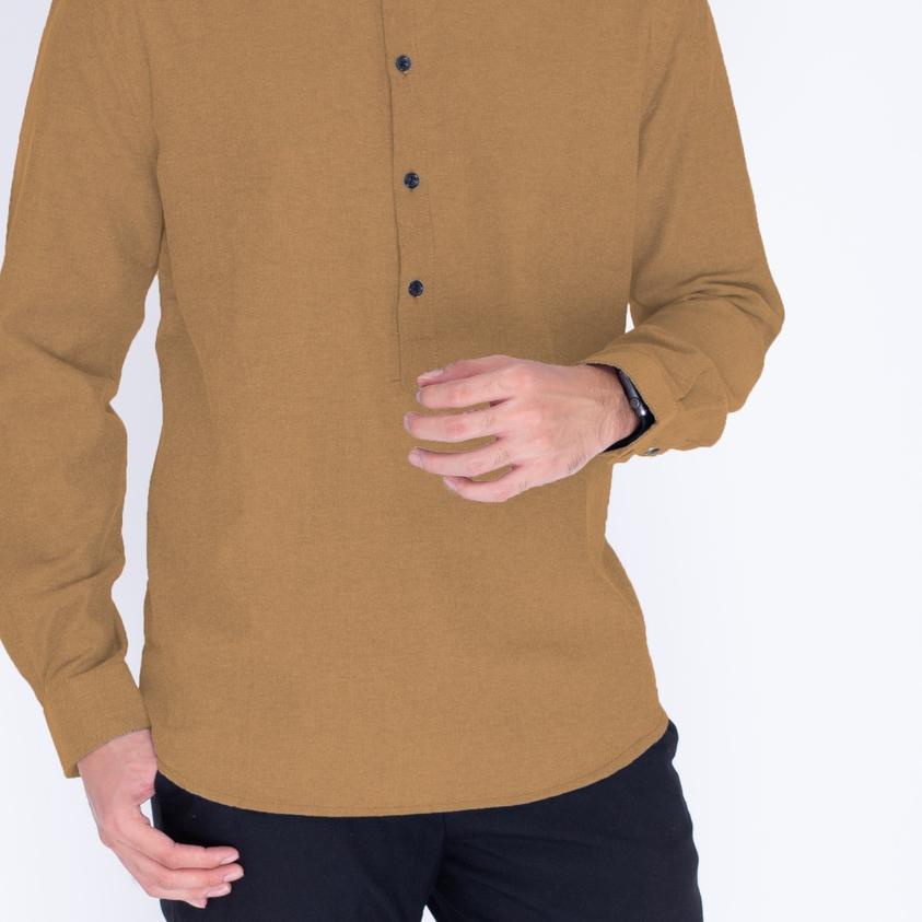 ✩ Koko Kurta Pria Panjang Krem - Baju Muslim Pria Lengan Panjang Krem - Kemeja Pria Lengan Panjang K