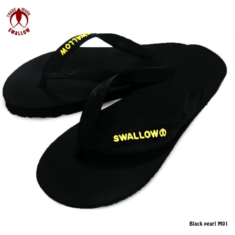 Star Sendal Jepit Swallow Black Pearl M01 (All Black) - Sandal Japit M01 Swallow Hitam Aksen warna G