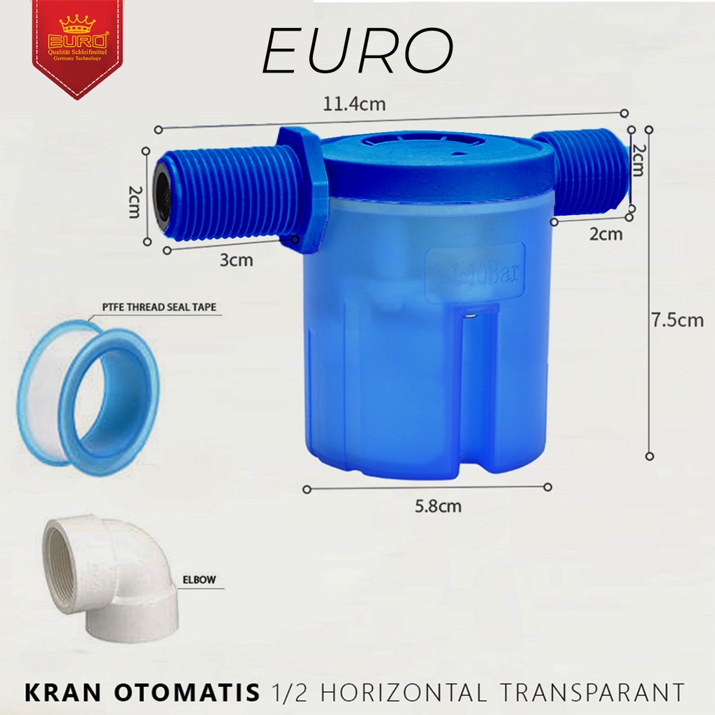 Pelampung air kran air tandon toren otomatis 1/2 dan 3/4 inch vertikal horizontal euro model TRANSPARAN murah