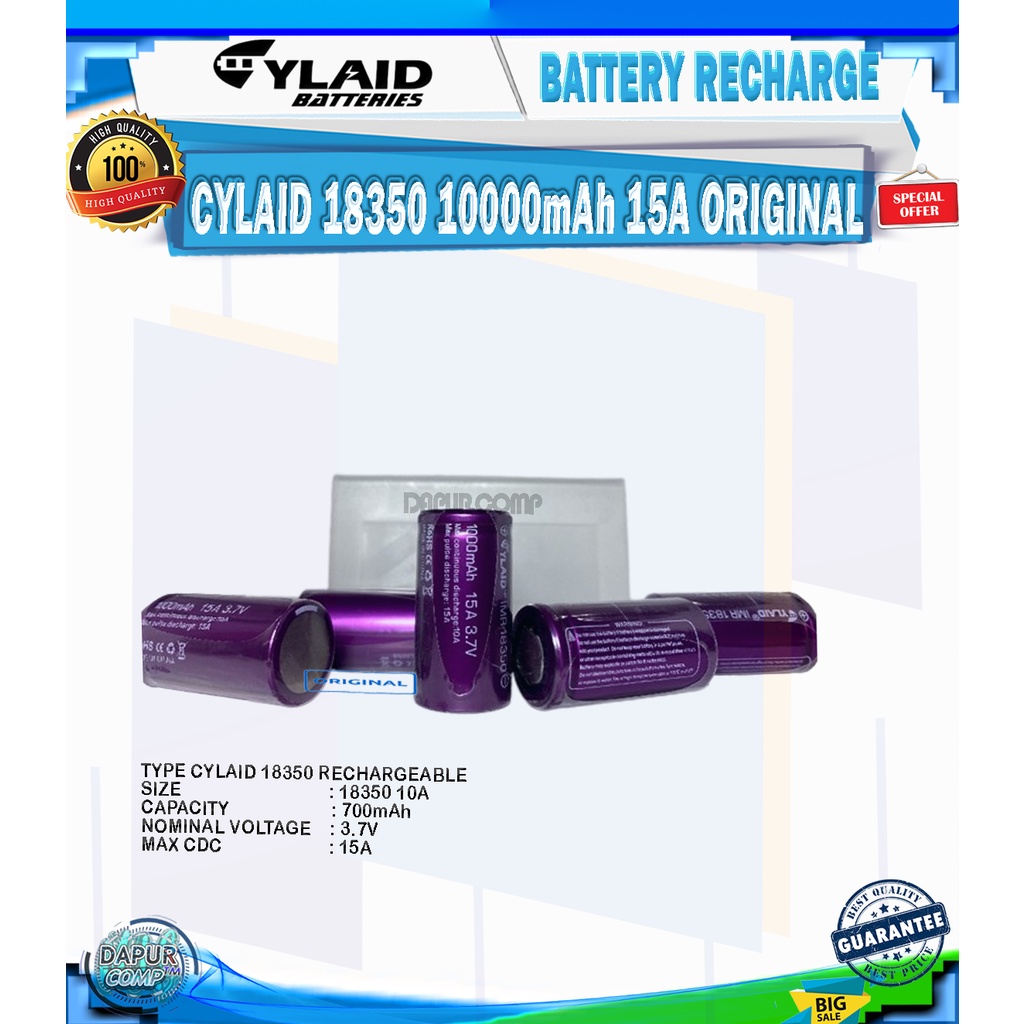 BATRE/BATTERY CYLAID 18350 1000mAh 15A ORIGINAL BATRE CYLAID