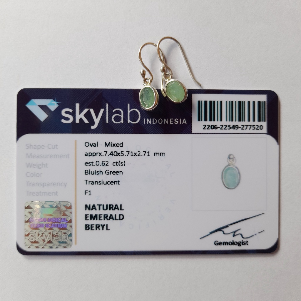 Anting Perak Permata Natural Emerald + Sertifikat