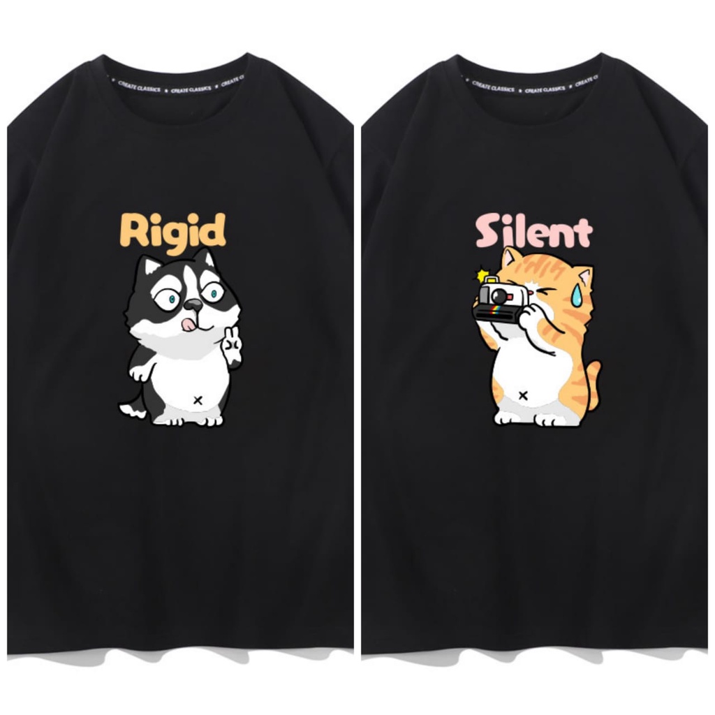 MYSTIQUE.ID-BAJU KAOS COUPLE CAT RIGID SILENT T-SHIRT LUCU KEREN DAN AESTETIC