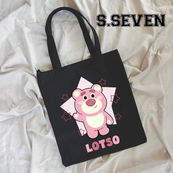 TOTE BAG KANVAS HITAM MOTIF LOTSO TOY STORY