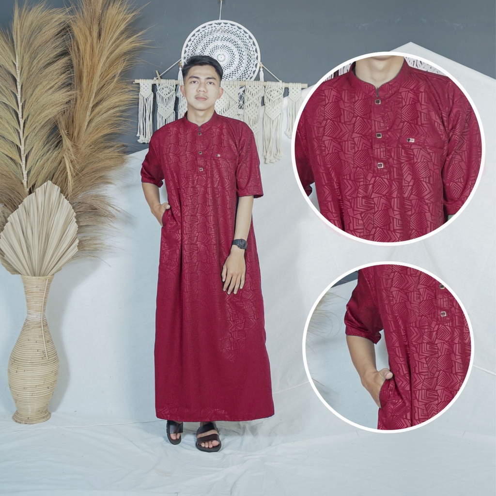 AL-MUHAJIR/ jubah EMBOS PRIA dewasa motif embos/gamis dewasa slim fit motif casual premium