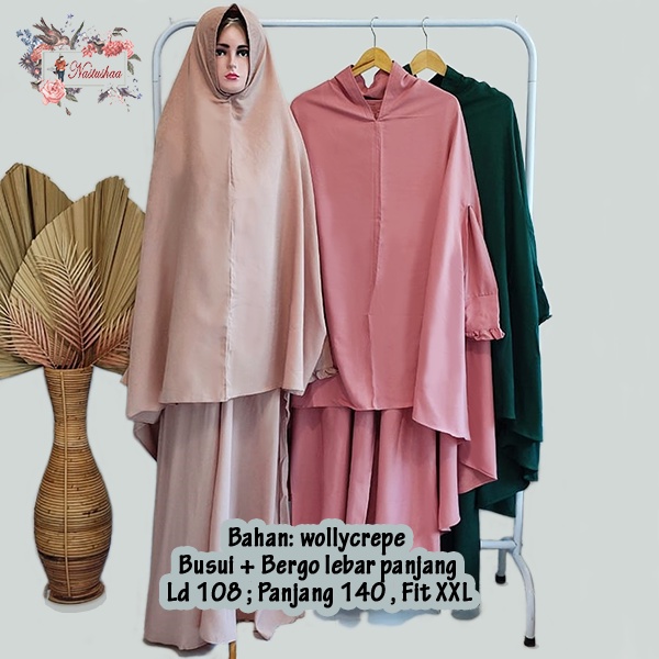 Gamis Polos Wanita Set Khimar Syari Set Gamis Khimar Bolong Tangan Jumbo Bahan Wollycrepe Baju Wanita Muslimah Syari Busui Friendly