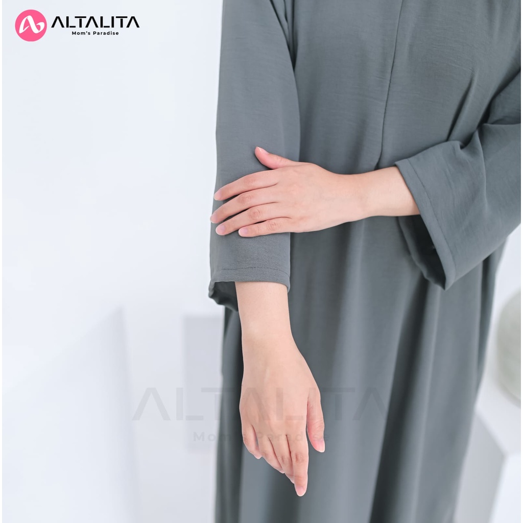 Altalita - Daster Gamis Polos Cringcle Airflow Kekinian Lengan Tangan Panjang 3/4 Busui Jumbo LD 120 Semata Kaki