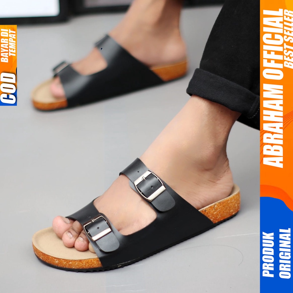 ABRHM x HIRO Sandal Slop Pria Sandal Selop Kulit Pu Sendal Slop Cowok Sandal Slide Cowo Kekinian Ori