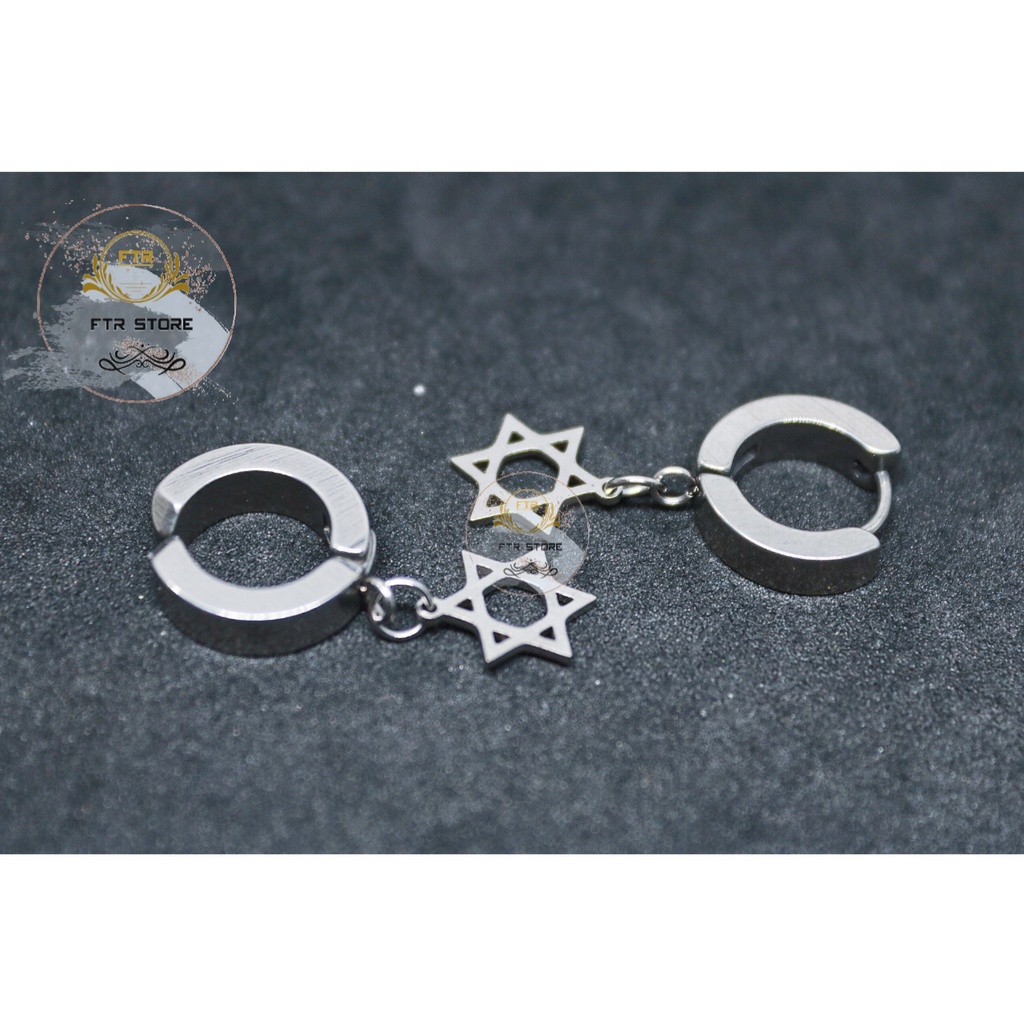 Anting titanium gantung model hexagram silver / anting tindik dan jepit / anting Korea /