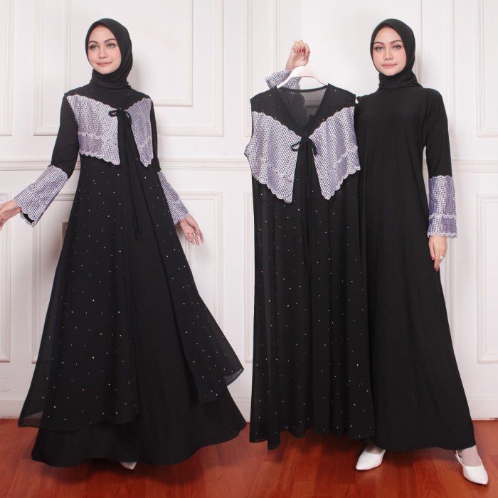 Gamis GAMIS ABAYA TURKEY MODEL SILVER TEROMPET BY LARRISSA - Hitam, M(L2D8) Gamis Turki Terbaru Gami