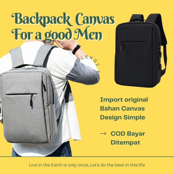 Tas Ransel Pria tas punggung pria import ransel backpack cowok bahan canvas gemblok - Abu-abu(K5Y4) 