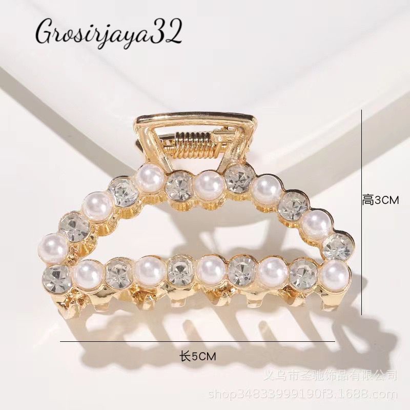 (GROSIRJAYA32) Jedai 5cm korea Mutiara Elegan Jepit Rambut Alloy Korea Mutiara Permata Jepit Salon Logam Warna Emas
