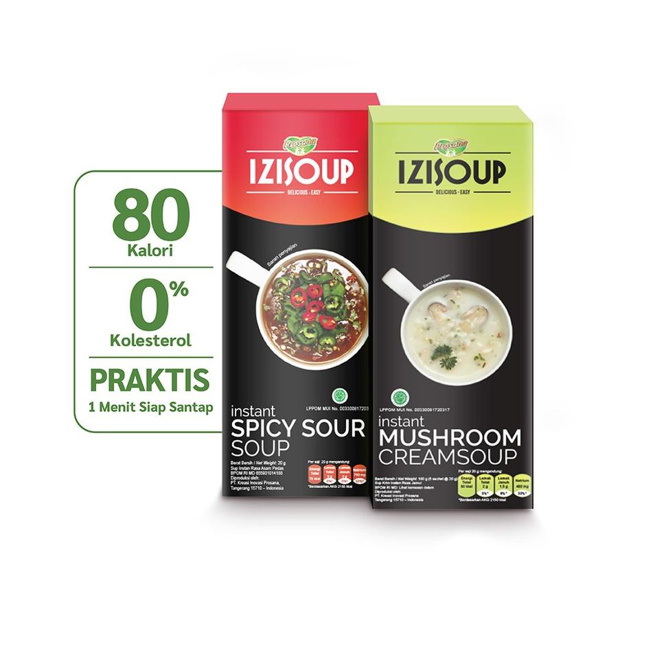 

► IZISOUP Instant Mushroom Cream Soup + Spicy Sour Soup Box isi 5 sachet x 20g ♘