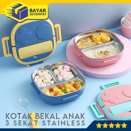 Kotak Makan Anak 3 Sekat TEDEMEI Stainless 304 Kids Lunch Box Premium