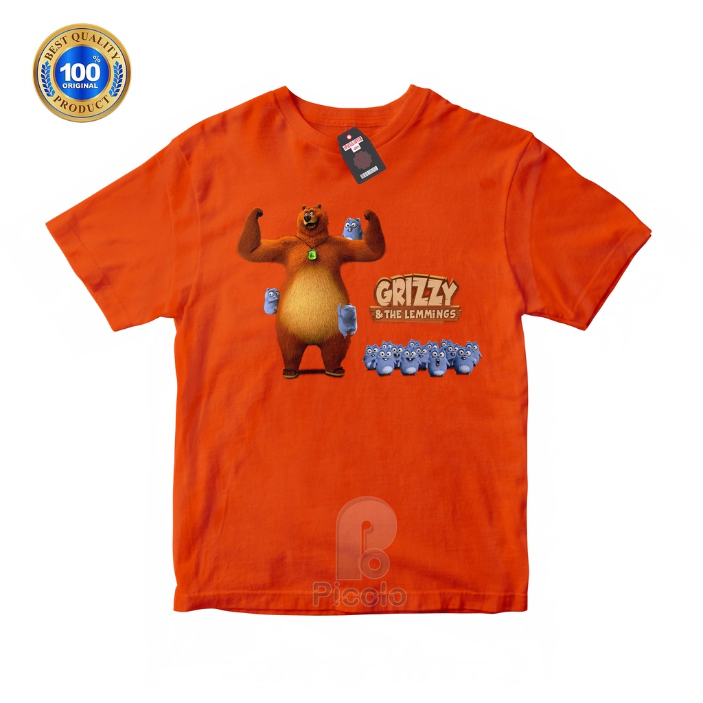 (FREE NAMA) BAJU KAOS ATASAN ANAK MOTIF KARTUN GRIZZY AND THE LEMMINGS UNISEX Bahan COTTUN