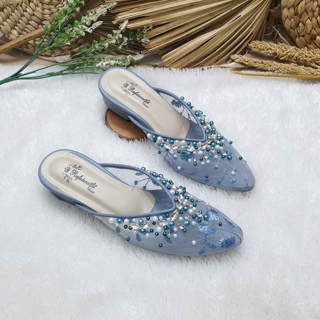 Sepatu wedding pesta Cantik nafera ice blue 3cm tahu