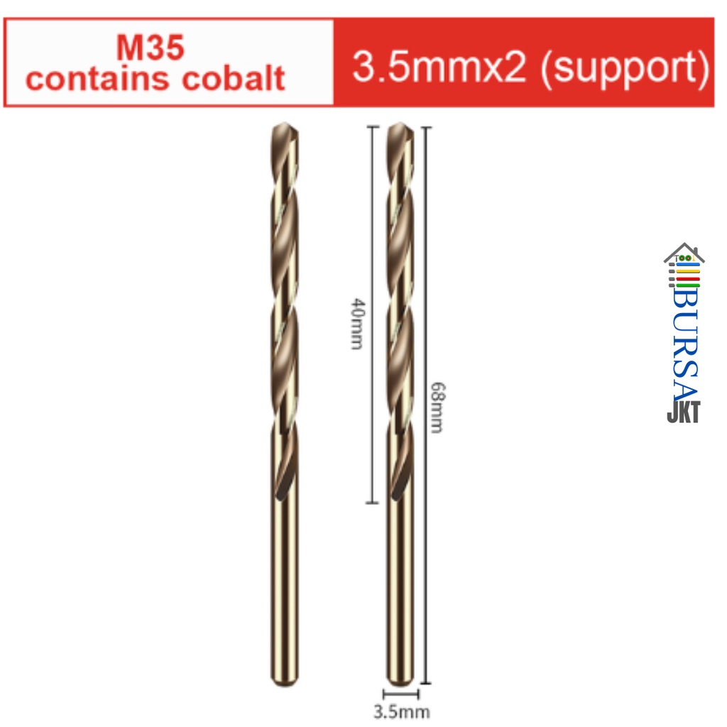 MATA BOR HSS COBALT BESI M35 GOLD MELUBANGI BESI STAINLESS STEEL 3.5 MM