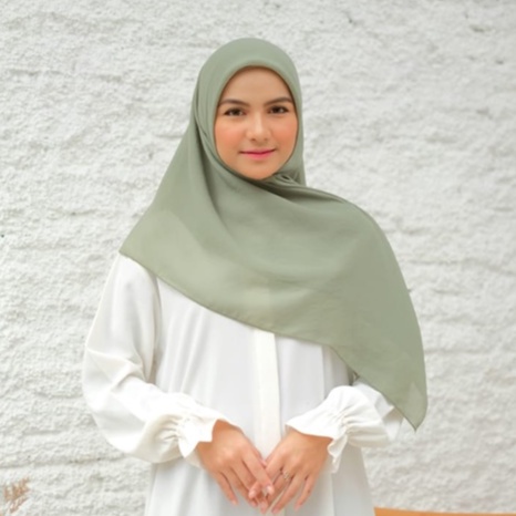 [ COD ] Bella Square 50 Warna Hijab Jilbab Segi Empat Hijau Pupus Premium