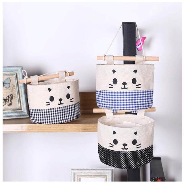 FYGALERY HL0017 Rak Gantung Mini Karakter Kucing Kanvas Hanging Organizer Cat Motif Serbaguna