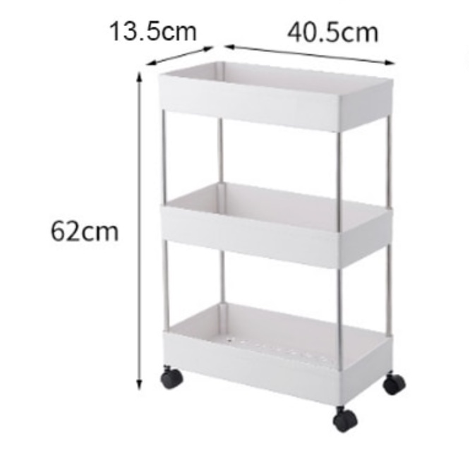 FYGALERY HL0350 Rak Lantai Beroda 3 Tingkat Tempat Penyimpanan Serbaguna Rak Ruang Tamu Putih 3 Susun Rak Sudut Dapur Troli Organizer Trolley Stainless Steel Rack