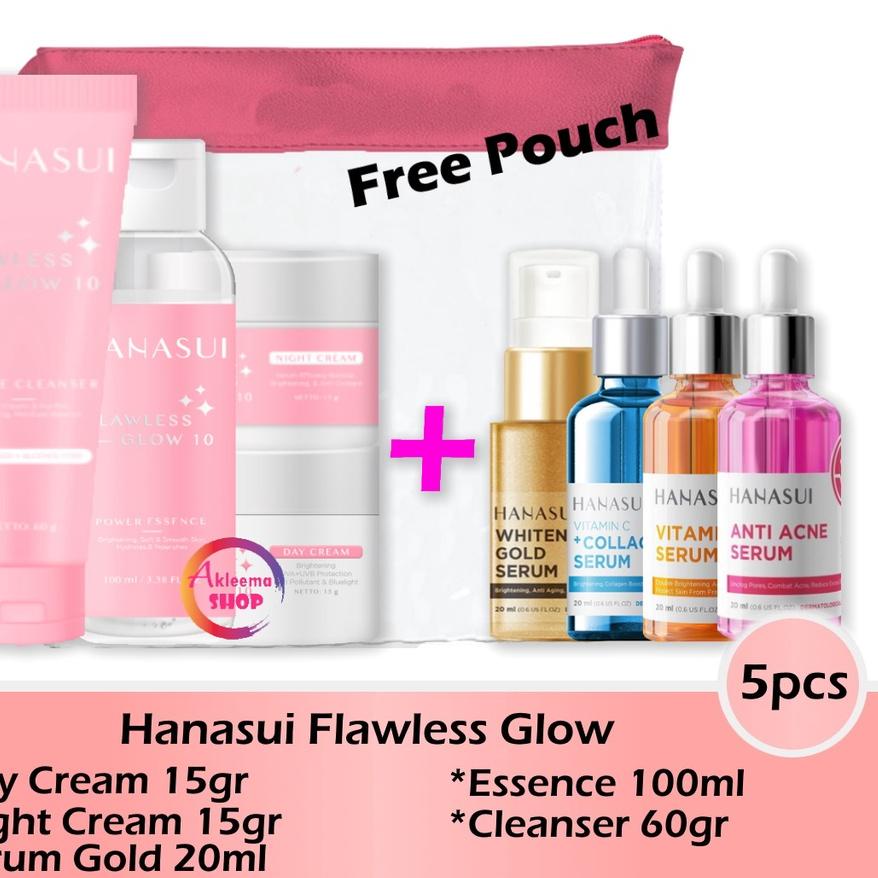 ❉ Paket Hanasui Flawless Glow 5pcs (Day+Night+Serum+Essence+Cleanser) ✺