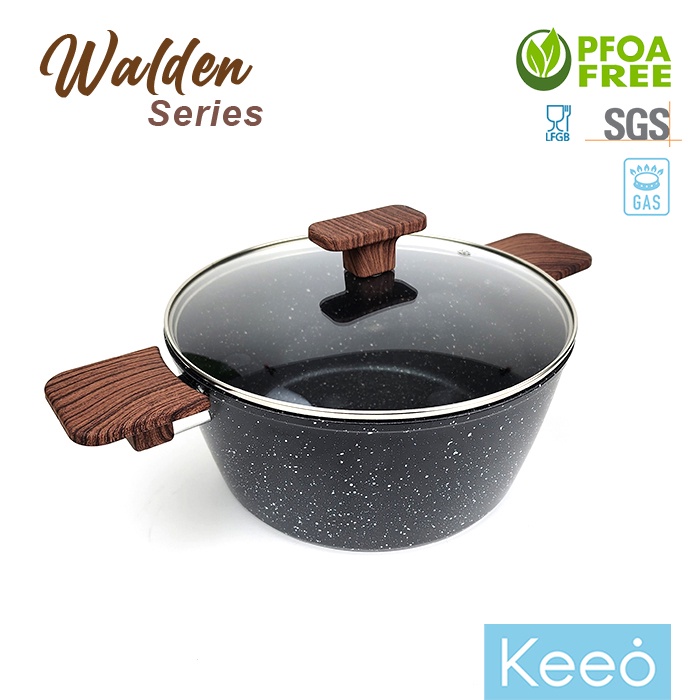 Keeo Walden 24 cm Panci dan Tutup Anti Lengket Marble Granit Hitam