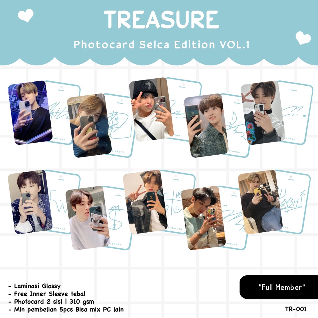 PHOTOCARD TREASURE SELCA EDITION VOL.1 MIRROR SELFIE TANDA TANGAN MEMBER KPOP IDOL GLOSSY PREMIUM DE