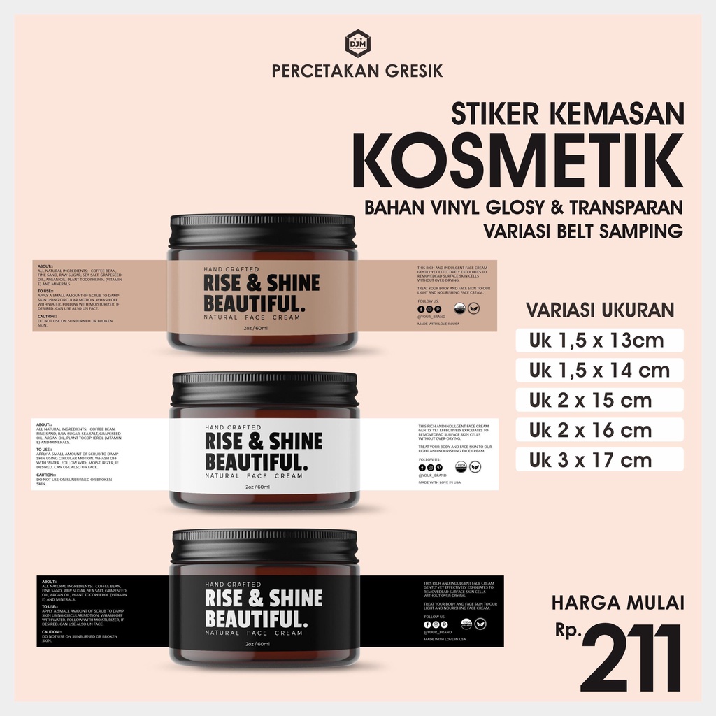 

[ BUY 5 GET 1 FREE ] Stiker Label Produk Kosmetik Stiker Belt Samping Desain Custome Bahan Vinyl Glosy Variasi Kotak / Persegi panjang Kemasan Kosmetik