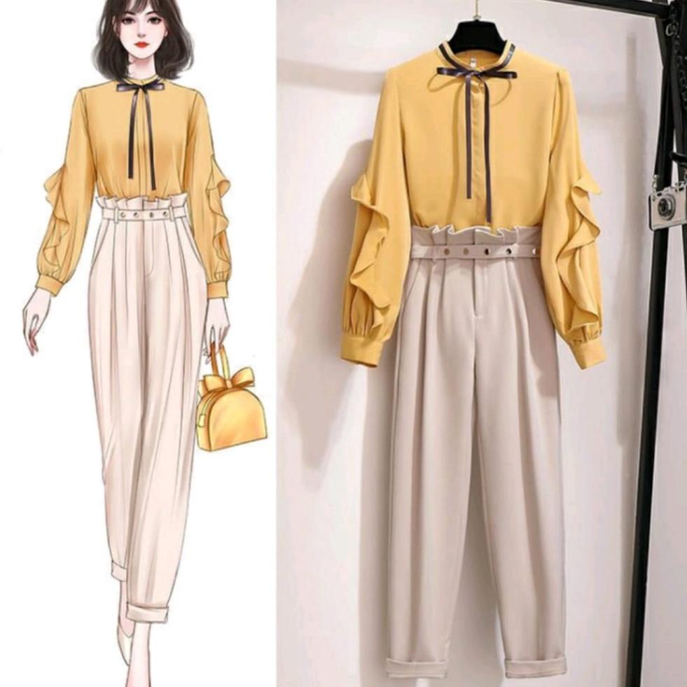 TREN TERBARU R.A - Nomi Set l Setelan Baju 2in1 Kerja Matt Wollycrepe Fashion Wanita Terlaris