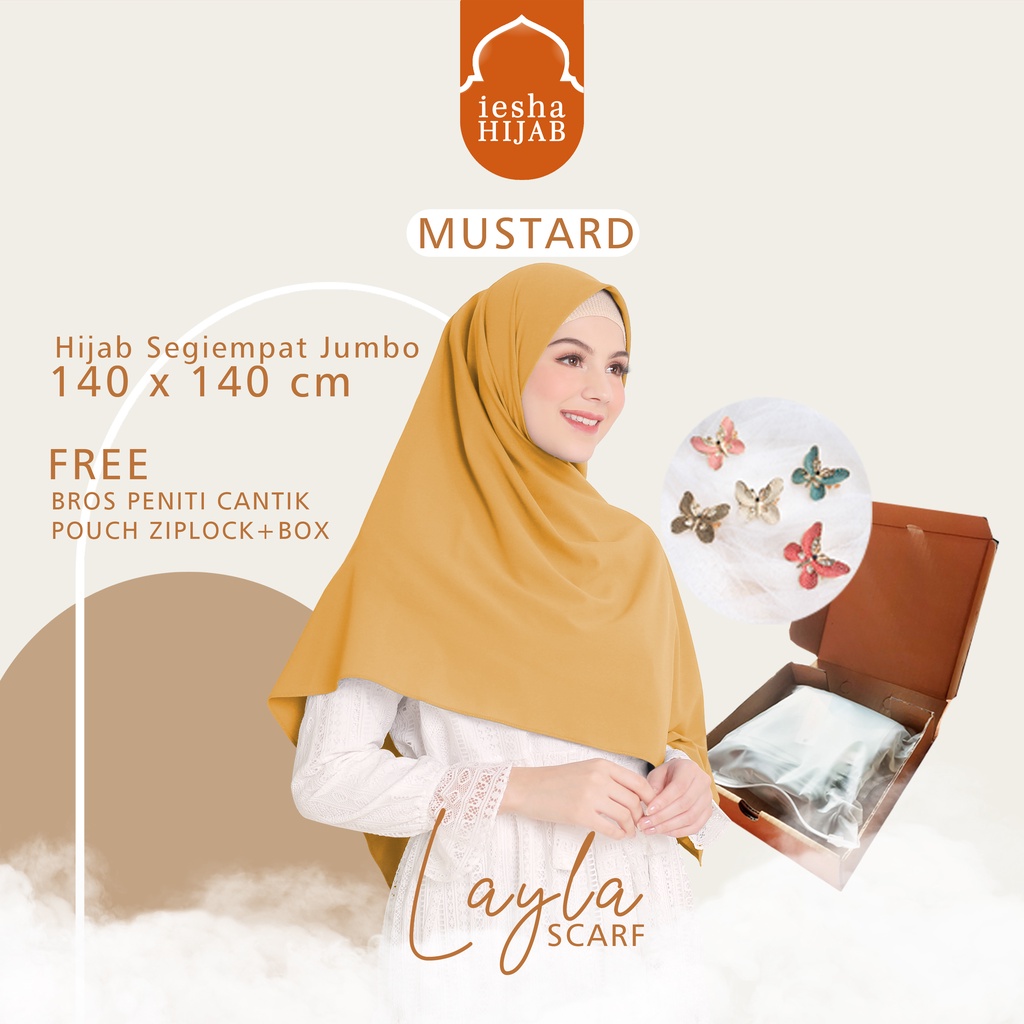 LAYLA SCARF MUSTARD - Jilbab segiempat jumbo, syar'i banyak warna