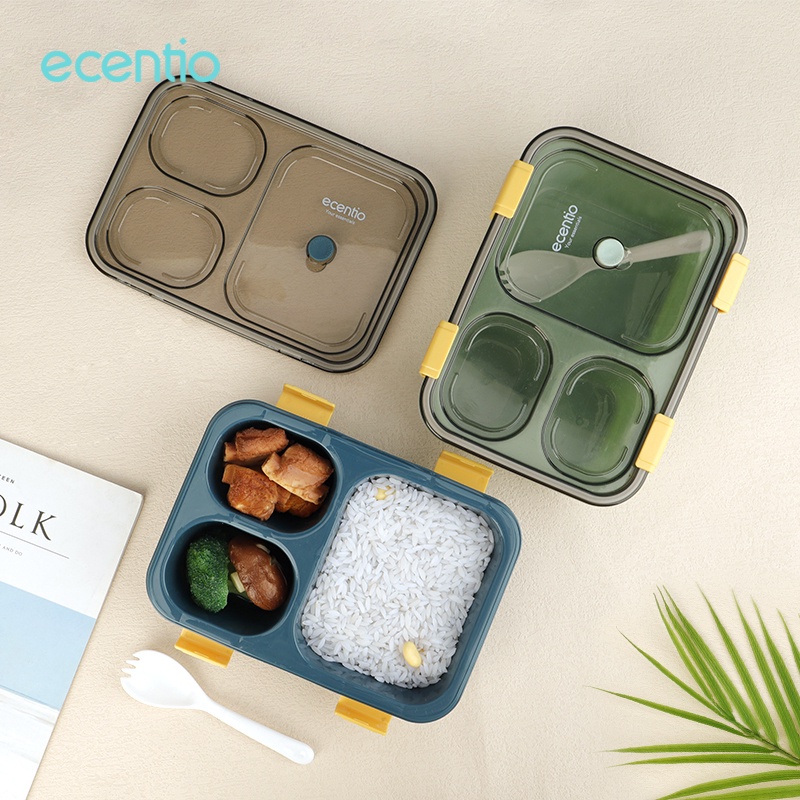 ecentio Lunch Box Set anti tumpah tahan panas Kotak makan Tempat Set dengan 4 in 1 stainless alat makan Sumpit Sendok Garpu plastik kotak