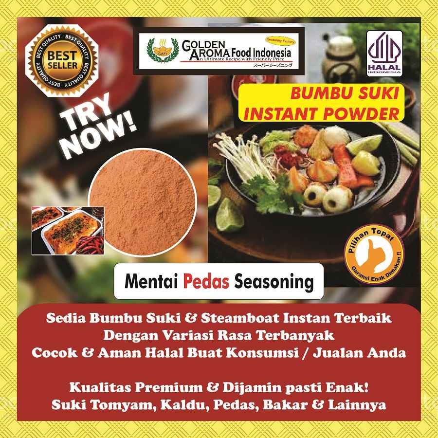 

BUMBU SUKI INSTAN Mentai Pedas 1Kg Steamboat Shabu Hotpot Rasa Spicy Mentai Kiloan 1 Kg Halal Sabu Kuah Soup Original Stemboat Steambot Steamboot Sukiyaki Grill Bakar Instant Gafi Seasoning Powder Murah Enak Terbaik Premium Promo bukan Koki