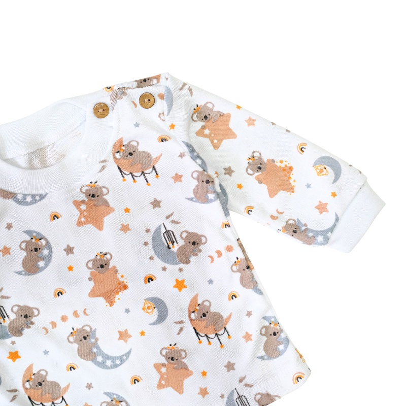 SETELAN PANJANG BAYI/ANAK RIB COTTON WHITE KOALA FULL PRINT (BABY/KIDS SET)