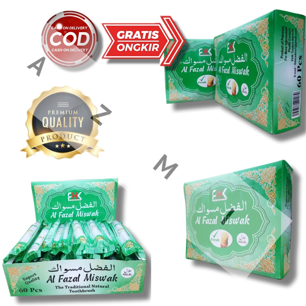 Siwak Kayu 60 pcs Sewak Al Fazal, Siwak Miswak Alfazal Holder Besar