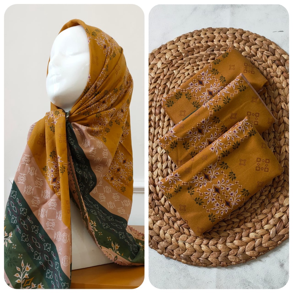 Segi empat Denai Hijab Voal Denay Segi empat motif printing premium hijab MOTIF Kunyit