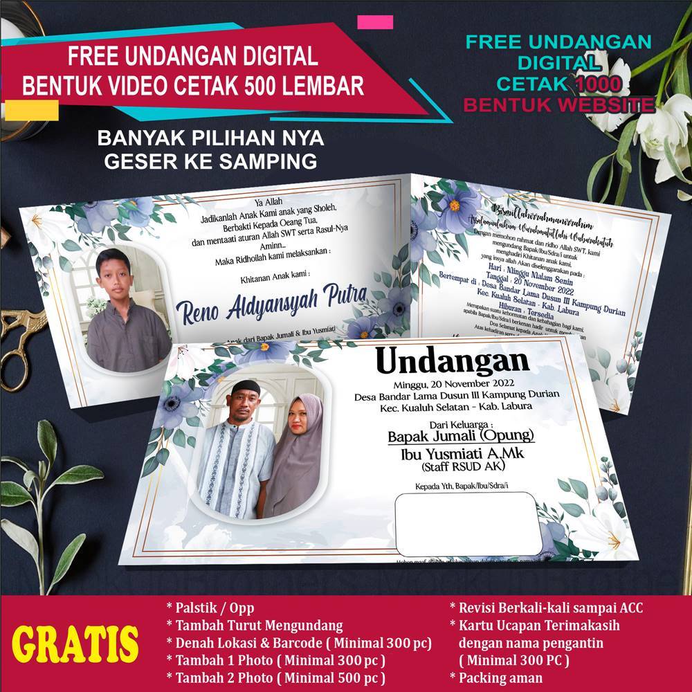 Undangan khitanan, sunatan, tasyakuran khitan bisa juga untuk Aqiqah Undangan Free Photo