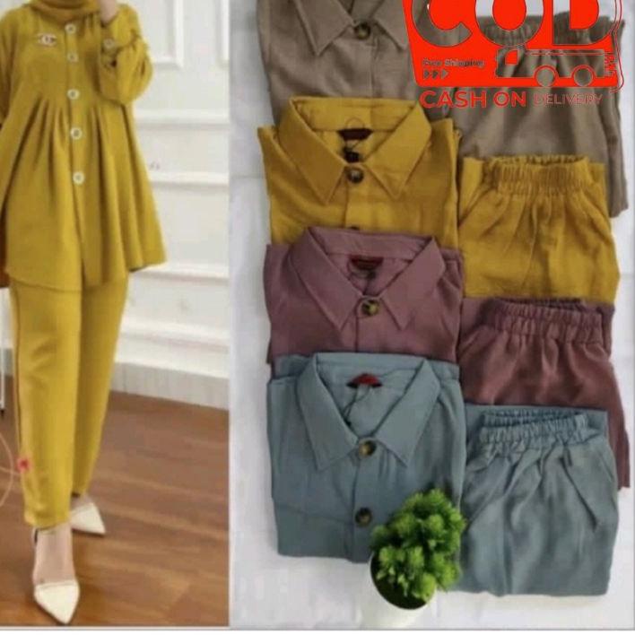 ♡ Zivia Set - Setelan Crinkle Airflow Polos Standar / Setcel polos crinkle / One set zivia premium /