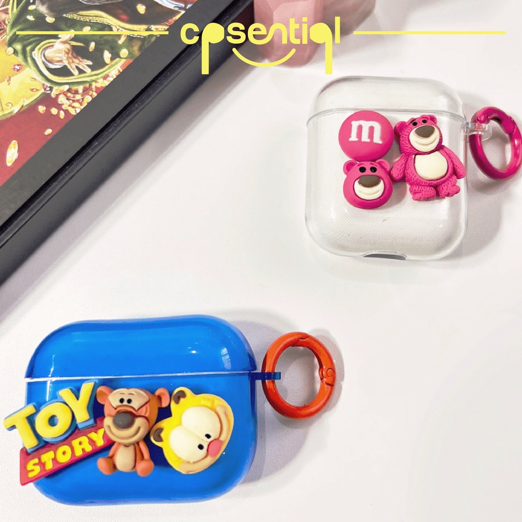 COD Case Airpods Gen 1/2 Gen 3 Pro Inpods 12 i12 3D Model Toy Story | Semi Transparan Biru Pink Cartoon Airpods Case with Free Round Hook| Protection Casing Premium | Soft case Silicone Premium dengan Gantungan Bulan