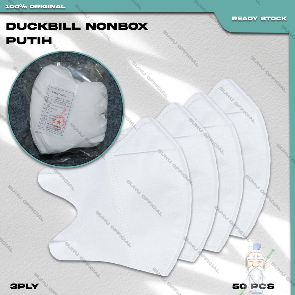 Masker DUCKBIL isi 50Pcs NO BOX 3Ply Warna Putih White Duckbill Eraloop Surgical Mask 3 Ply