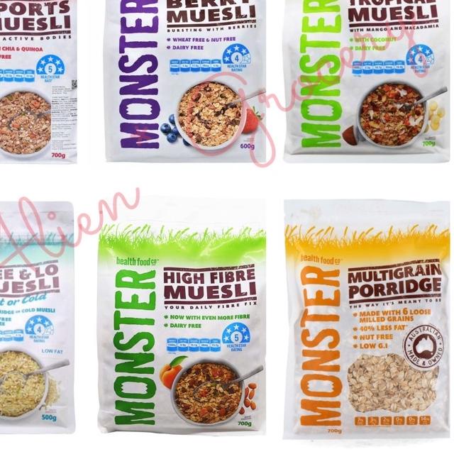 

֍ Monster Muesli High Fibre Sports Tropical Free & Lo Berry Multigrain Porridge ➭