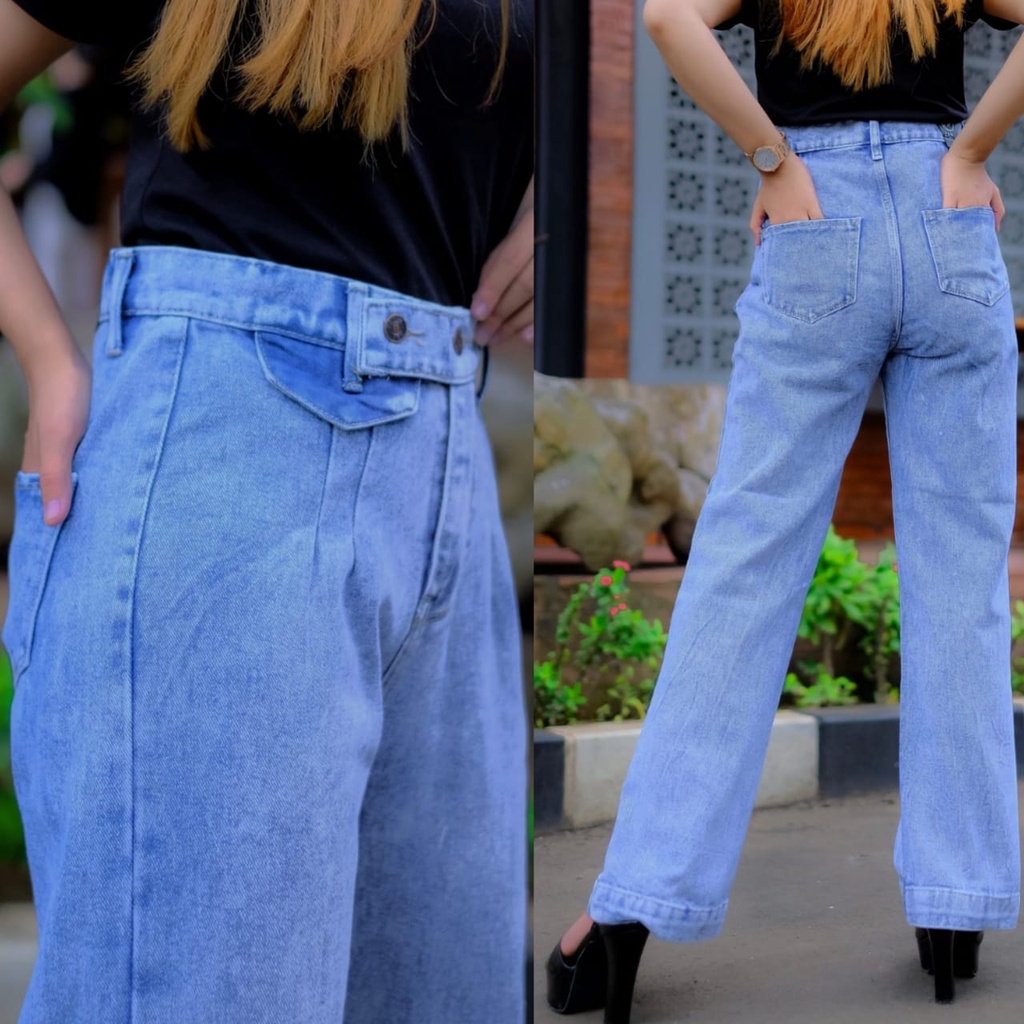 alvan.id Highwaist Loose Jeans Wanita Hangover kancing 2