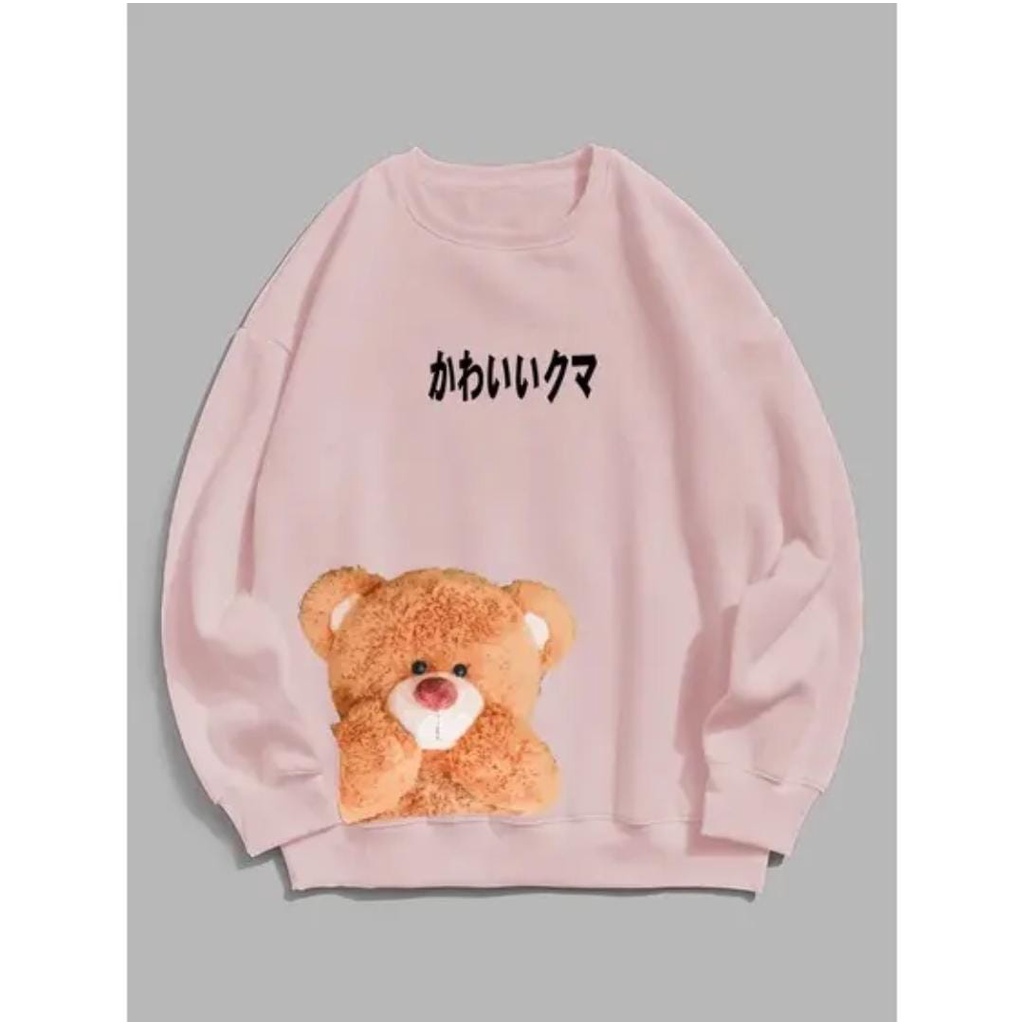 SWEATER WANITA CORAL BEAR X // ATASAN CREWNECK WANITA FLEECE TEBAL LEMBUT TERBARU,