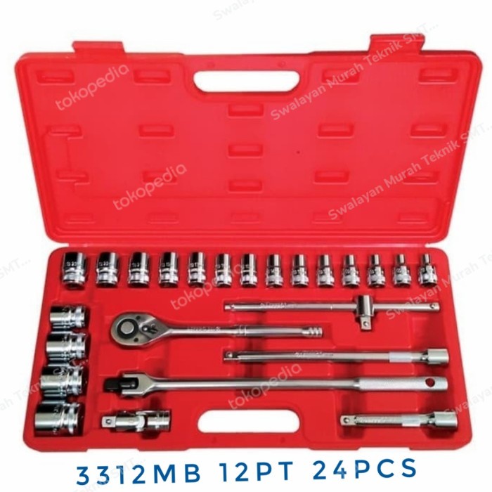 LIPPRO 3312MB KUNCI SOK SET 24PCS 1/2" 12PT SOCKET WRENCH 8MM-32MM CRV