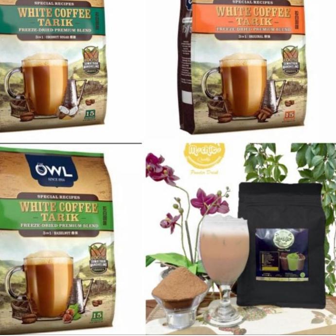 

♧ OWL WHITE COFFEE TARIK 3 IN 1 per pack isi 15 sachet/ORIGINAL/HAZELNUT/COCONUT SUGAR ➾