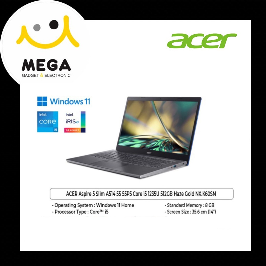 Laptop Acer Aspire 5 Slim A514-55-55P5 8GB + 512GB SSD Garansi Resmi Acer Indonesia