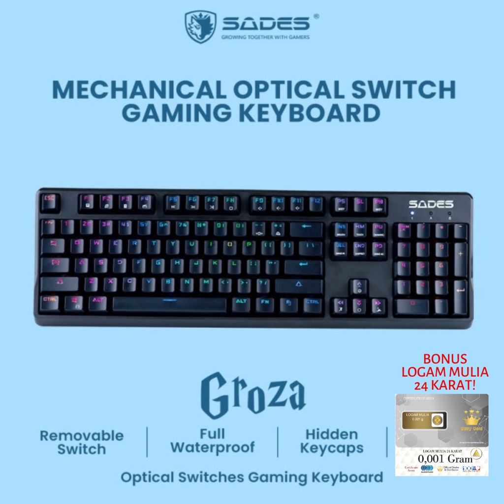 Gaming Keyboard Sades Groza Mechanical Optical Switch Gaming Keyboard