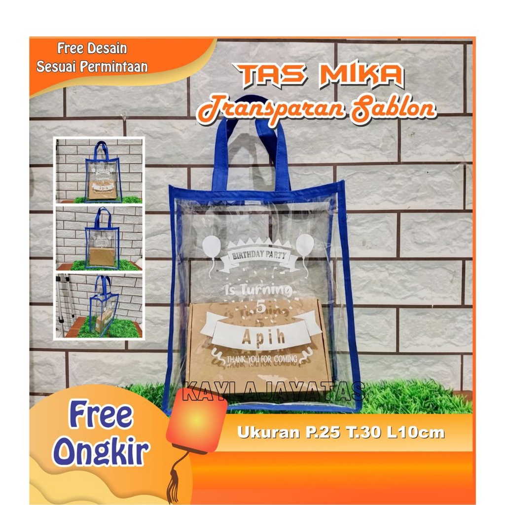 TAS MIKA TRANSPARAN KOMBINASI SABLON WARNA SUPER CANTIK