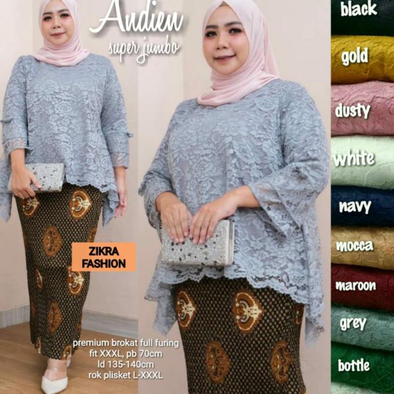 Andien LD 140 super jumbo by Zikra Fashion | blouse kebaya brokat super jumbo pesta | rok batik supe